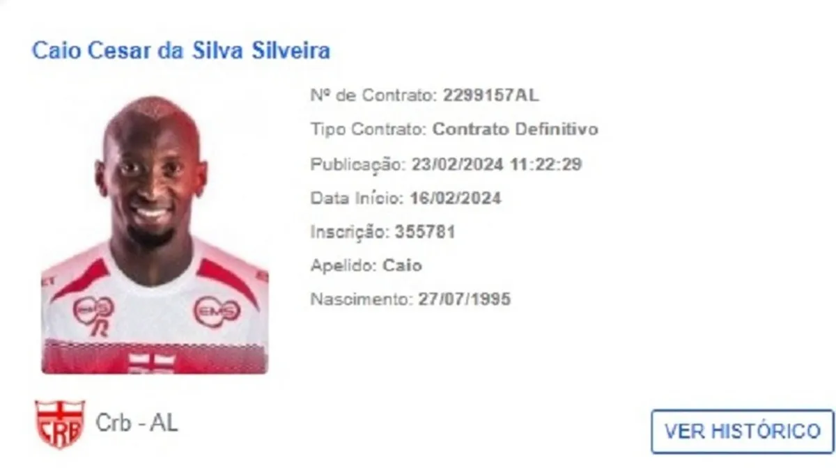 Nome de Caio César, volante do CRB, é registrado no BID da CBF.